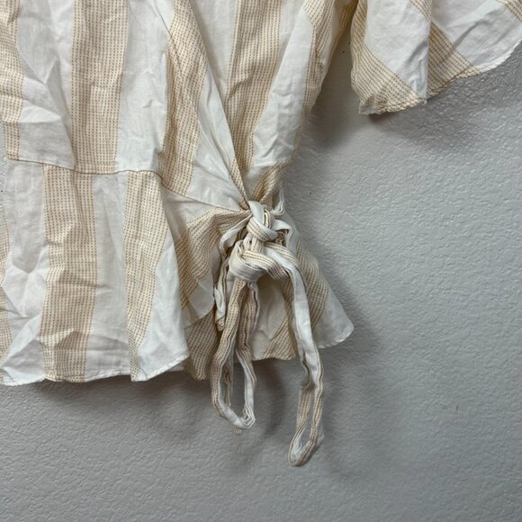 Loft Striped Flutter Sleeve True Wrap Blouse Side Tie - Picture 4 of 11